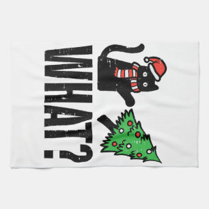 Christmas Cat Tipping Xmas Tree Funny Tea Towel