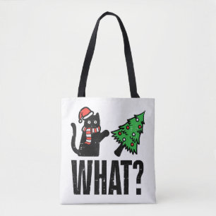 Christmas Cat Tipping Xmas Tree Funny Tote Bag