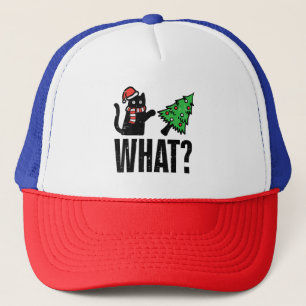 Christmas Cat Tipping Xmas Tree Funny Trucker Hat