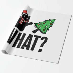 Christmas Cat Tipping Xmas Tree Funny Wrapping Paper