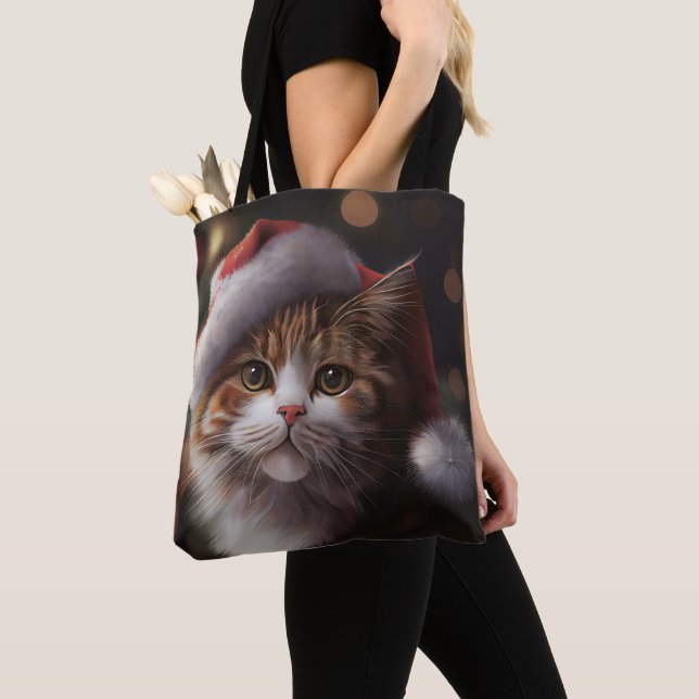 CHRISTMAS CAT TOTE PURSE BAG (Close Up)