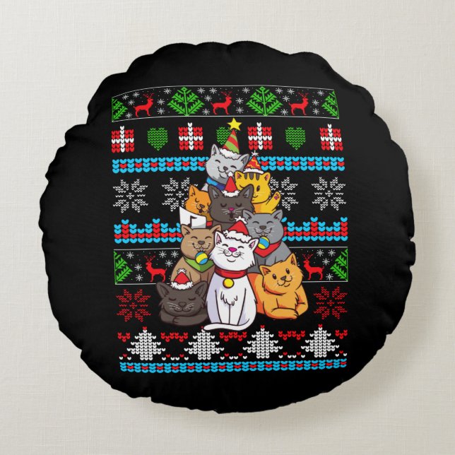 Christmas Cat Tree Gift Round Cushion (Front)