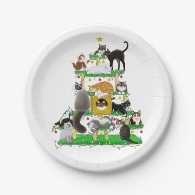 Christmas Cat Tree Paper Plates (Front)
