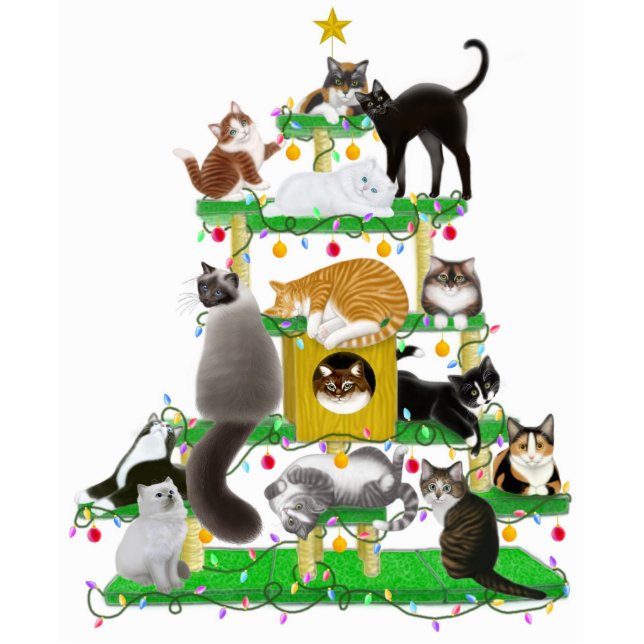 Christmas Cat Tree Photo Sculpture Ornament (Front)