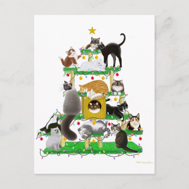 Christmas Cat Tree Postcard (Front)