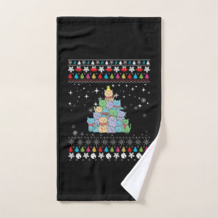Christmas Cat Tree Ugly Christmas Hand Towel