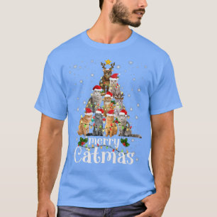 Christmas Cat Tree with Santa Hat Merry Catmas Fun T-Shirt