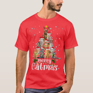 Christmas Cat Tree with Santa Hat Merry Catmas Fun T-Shirt