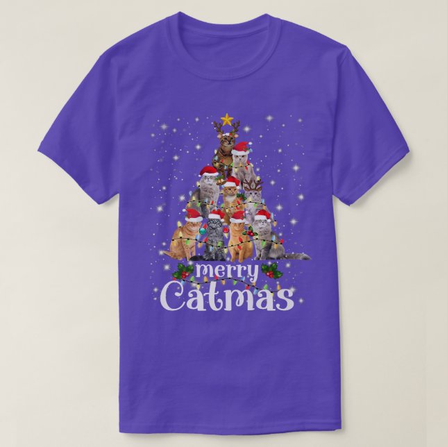 Christmas Cat Tree with Santa Hat Merry Catmas Fun T-Shirt (Design Front)
