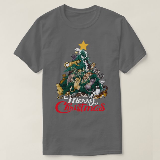 Christmas Cat Tree Xmas Funny 1  T-Shirt (Design Front)