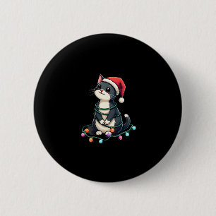 Christmas Cat Tuxedo black cat xmas lights kitty c 6 Cm Round Badge