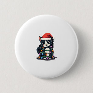 Christmas Cat Tuxedo black cat xmas lights kitty c 6 Cm Round Badge