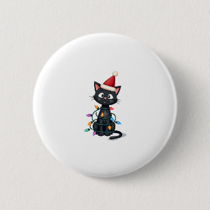 Christmas Cat Tuxedo black cat xmas lights kitty c 6 Cm Round Badge