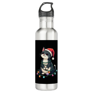 Christmas Cat Tuxedo black cat xmas lights kitty c 710 Ml Water Bottle