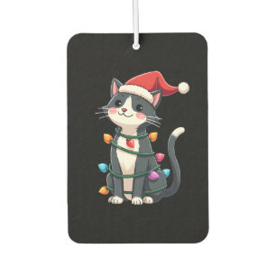 Christmas Cat Tuxedo black cat xmas lights kitty c Car Air Freshener