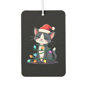 Christmas Cat Tuxedo black cat xmas lights kitty c Car Air Freshener