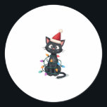 Christmas Cat Tuxedo black cat xmas lights kitty c Classic Round Sticker<br><div class="desc">Christmas Cat Tuxedo black cat xmas lights kitty cute</div>