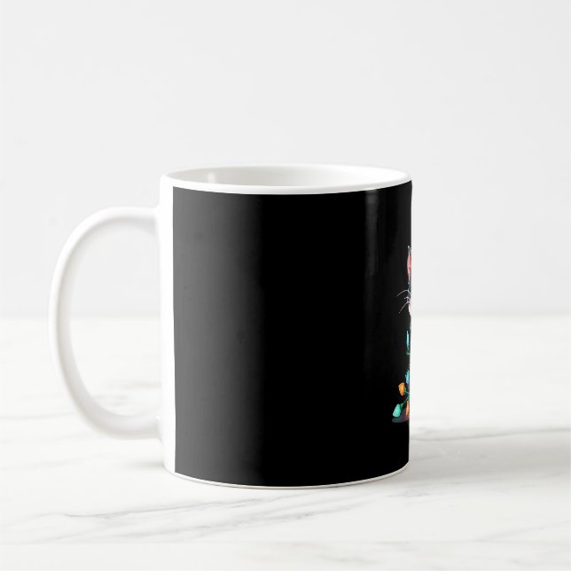 Christmas Cat Tuxedo black cat xmas lights kitty c Coffee Mug (Left)