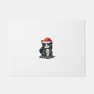 Christmas Cat Tuxedo black cat xmas lights kitty c Doormat