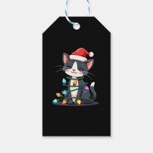 Christmas Cat Tuxedo black cat xmas lights kitty c Gift Tags