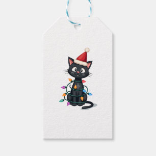 Christmas Cat Tuxedo black cat xmas lights kitty c Gift Tags