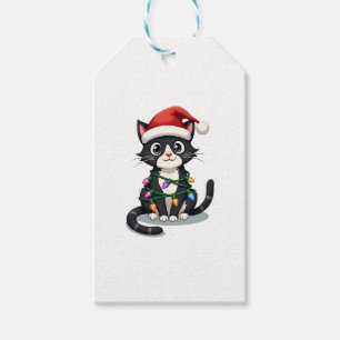 Christmas Cat Tuxedo black cat xmas lights kitty c Gift Tags