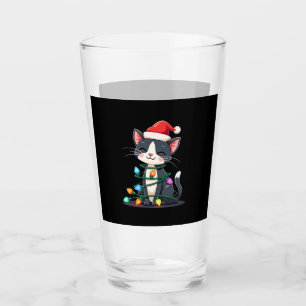 Christmas Cat Tuxedo black cat xmas lights kitty c Glass