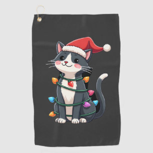 Christmas Cat Tuxedo black cat xmas lights kitty c Golf Towel