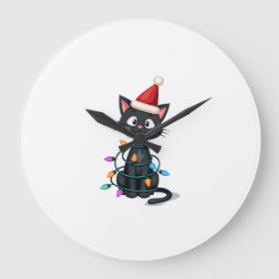 Christmas Cat Tuxedo black cat xmas lights kitty c Large Clock