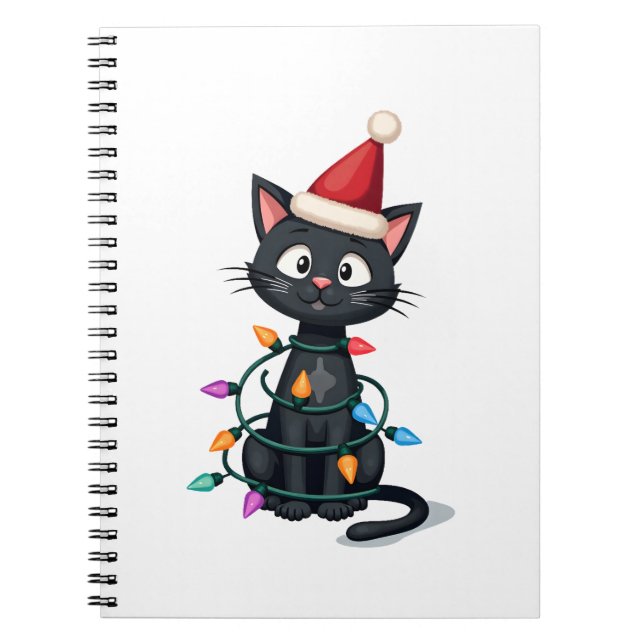 Christmas Cat Tuxedo black cat xmas lights kitty c Notebook (Front)