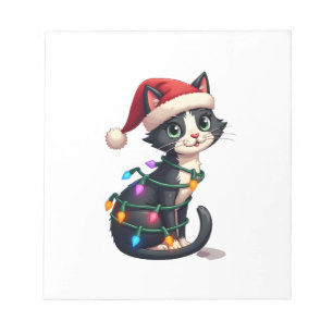 Christmas Cat Tuxedo black cat xmas lights kitty c Notepad