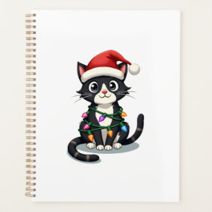 Christmas Cat Tuxedo black cat xmas lights kitty c Planner
