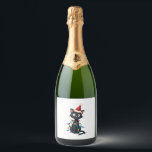 Christmas Cat Tuxedo black cat xmas lights kitty c Sparkling Wine Label<br><div class="desc">Christmas Cat Tuxedo black cat xmas lights kitty cute</div>