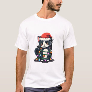 Christmas Cat Tuxedo black cat xmas lights kitty c T-Shirt