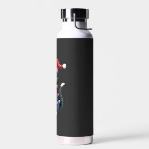 Christmas Cat Tuxedo black cat xmas lights kitty c Water Bottle