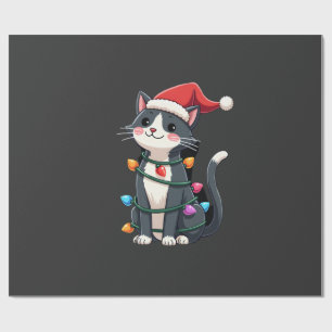 Christmas Cat Tuxedo black cat xmas lights kitty c Wrapping Paper