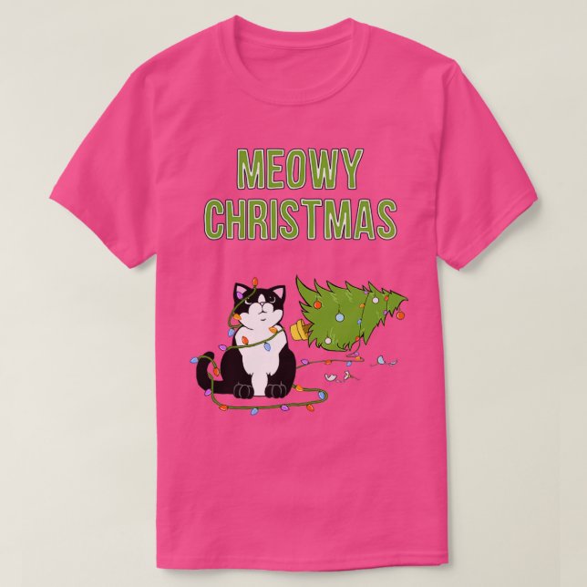 Christmas Cat Tuxedo Cat xmas tree funny kitty Meo T-Shirt (Design Front)
