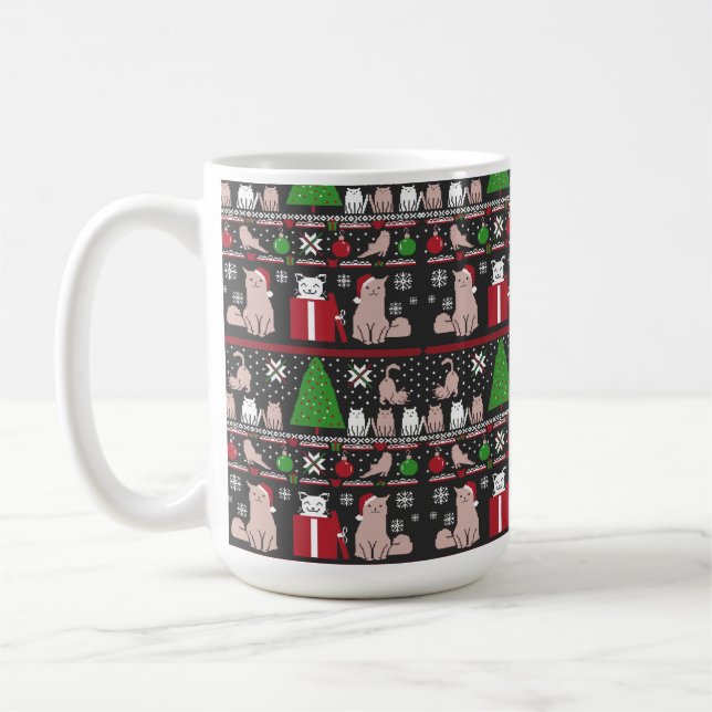 Christmas Cat Ugly Sweater T-Shirt Coffee Mug (Left)