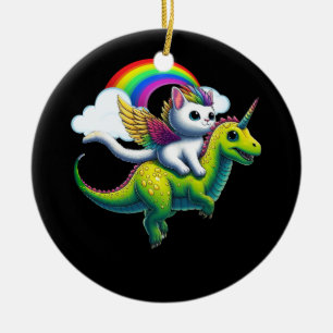 Christmas Cat Unicorn Riding Dinosaur Kitten Space Ceramic Tree Decoration