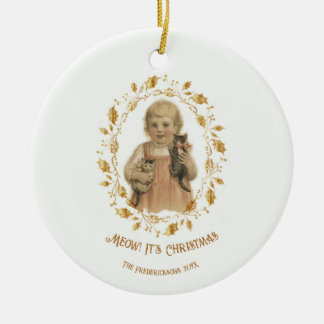Christmas Cat Vintage Ceramic Ornament
