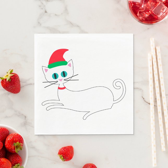 Christmas Cat Wearing Santa Hat Napkin (Creator Uploaded)