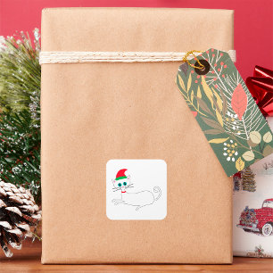 Christmas Cat Wearing Santa Hat Square Sticker