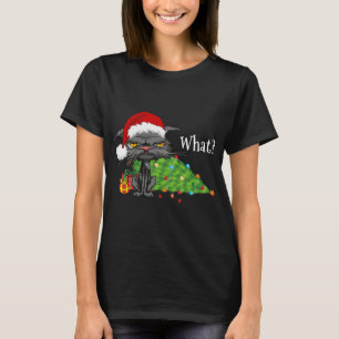 Christmas Cat What Bored Cat Santa Hat Christmas T T-Shirt