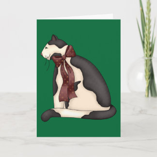 Christmas Cat with Bow Ribbon Holiday Card