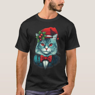 Christmas Cat with Bow Tie and Santa Hat T-Shirt