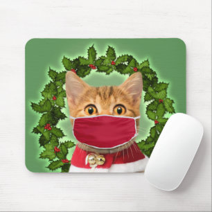 Christmas Cat with coronavirus mask Mouse Mat