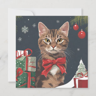 Christmas Cat with Presents  Holiday Card