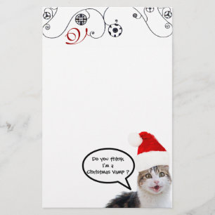 CHRISTMAS CAT WITH SANTA CLAUS HAT Monogram Stationery