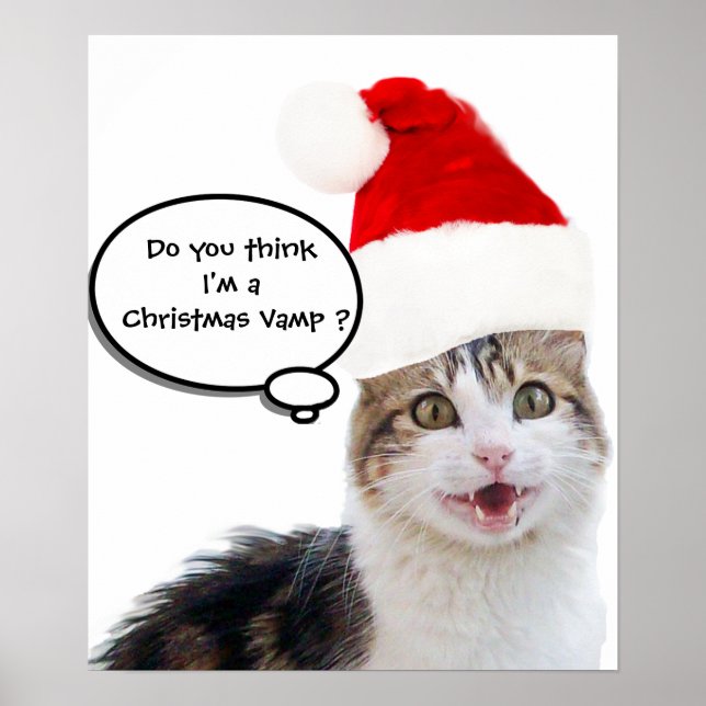 CHRISTMAS CAT WITH SANTA CLAUS HAT POSTER (Front)