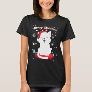 Christmas Cat With Santa Hat Cute Kitty In Winter  T-Shirt